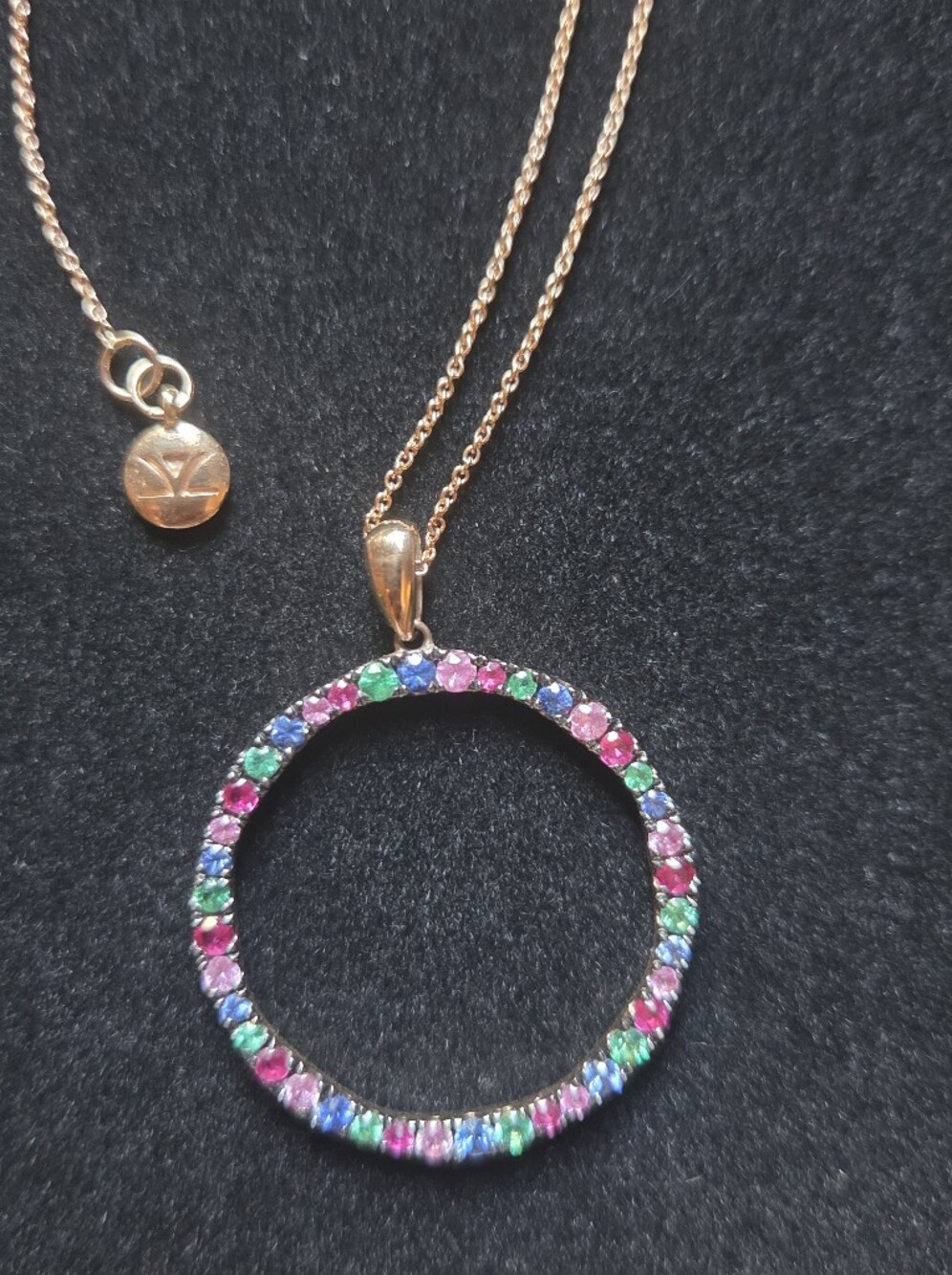 Levian 14k Sapphire, Emerald,and Ruby Circle Pendant Necklace